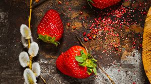 Preview wallpaper strawberry, berry, osier, branch, surface