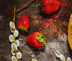 Preview wallpaper strawberry, berry, osier, branch, surface