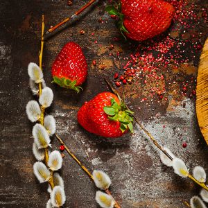 Preview wallpaper strawberry, berry, osier, branch, surface