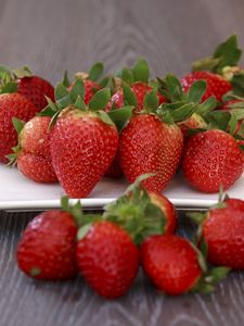 Preview wallpaper strawberry, berry, plate, ripe