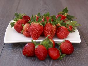 Preview wallpaper strawberry, berry, plate, ripe