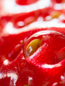 Preview wallpaper strawberry, berry, water, drop, macro