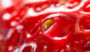 Preview wallpaper strawberry, berry, water, drop, macro