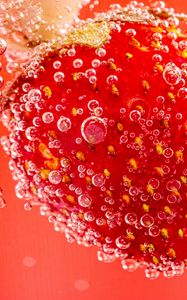 Preview wallpaper strawberry, bubbles, macro, berry, red