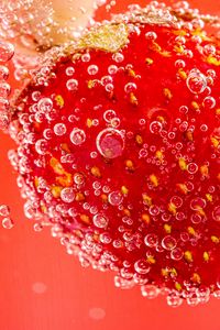 Preview wallpaper strawberry, bubbles, macro, berry, red