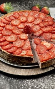Preview wallpaper strawberry cheesecake, cheesecake, strawberry, dessert