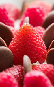 Preview wallpaper strawberry, chocolate, dessert, berries, red