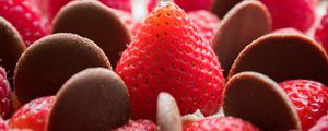 Preview wallpaper strawberry, chocolate, dessert, berries, red