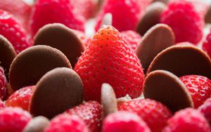 Preview wallpaper strawberry, chocolate, dessert, berries, red