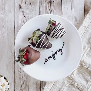 Preview wallpaper strawberry, dessert, enjoy, inscription, word