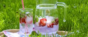 Preview wallpaper strawberry drink, fruit tea, carafe, glass, drink