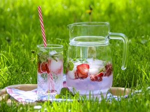 Preview wallpaper strawberry drink, fruit tea, carafe, glass, drink