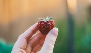 Preview wallpaper strawberry, hand, berry, fruit