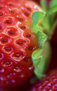 Preview wallpaper strawberry, leaves, berry, macro, red