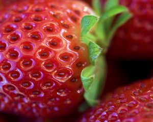 Preview wallpaper strawberry, leaves, berry, macro, red