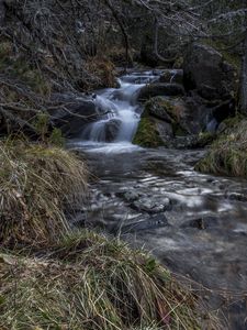 Preview wallpaper stream, cascade, grass, stones, nature