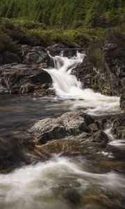 Preview wallpaper stream, cascade, water, foam, stones, trees