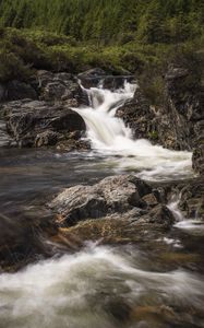 Preview wallpaper stream, cascade, water, foam, stones, trees