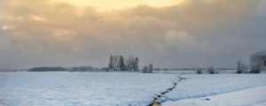 Preview wallpaper stream, field, snow, trees, winter, nature