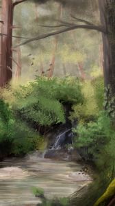 Preview wallpaper stream, forest, trees, bushes, art