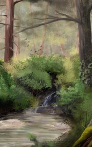 Preview wallpaper stream, forest, trees, bushes, art