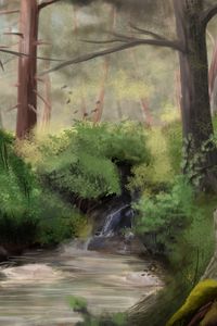 Preview wallpaper stream, forest, trees, bushes, art