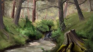 Preview wallpaper stream, forest, trees, bushes, art