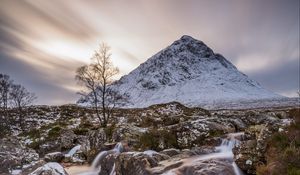 Preview wallpaper stream, mountain, snow, nature