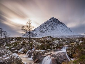 Preview wallpaper stream, mountain, snow, nature