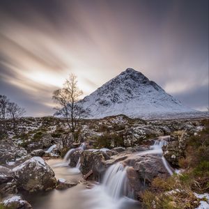 Preview wallpaper stream, mountain, snow, nature