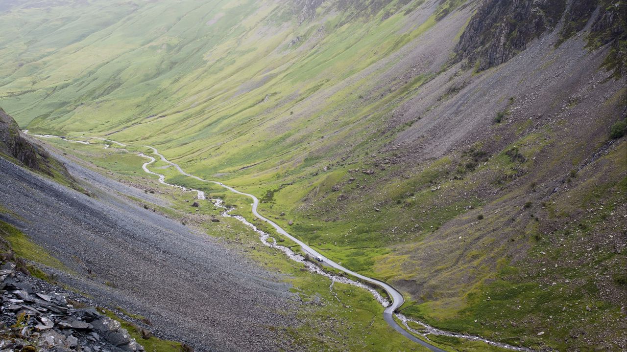 Wallpaper stream, slope, hills, landscape