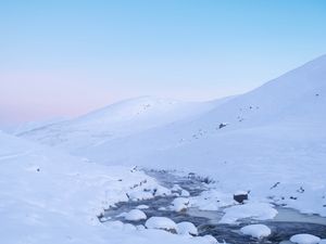 Preview wallpaper stream, snow, mountain, winter, white