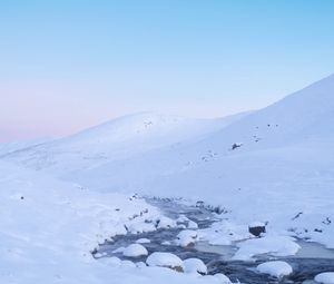 Preview wallpaper stream, snow, mountain, winter, white