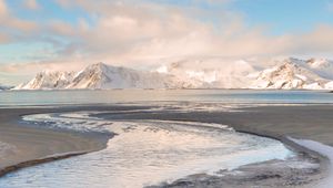 Preview wallpaper stream, stone, snow, mountains