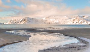 Preview wallpaper stream, stone, snow, mountains