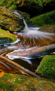 Preview wallpaper stream, stones, branches, foam, nature