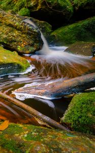 Preview wallpaper stream, stones, branches, foam, nature