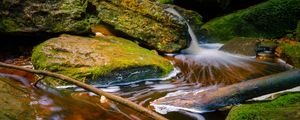 Preview wallpaper stream, stones, branches, foam, nature