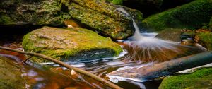 Preview wallpaper stream, stones, branches, foam, nature