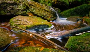 Preview wallpaper stream, stones, branches, foam, nature