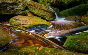 Preview wallpaper stream, stones, branches, foam, nature