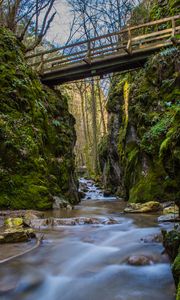 Preview wallpaper stream, stones, bridge, rocks