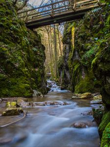 Preview wallpaper stream, stones, bridge, rocks