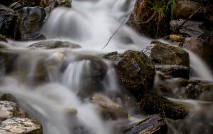 Preview wallpaper stream, stones, cascade, long exposure