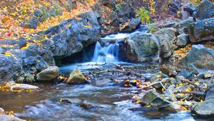 Preview wallpaper stream, stones, leaves, autumn
