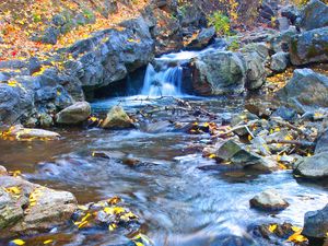 Preview wallpaper stream, stones, leaves, autumn