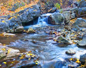 Preview wallpaper stream, stones, leaves, autumn