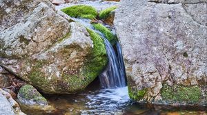Preview wallpaper stream, stones, moss, water, flow, nature