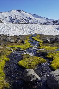 Preview wallpaper stream, stones, snow, mountain