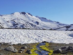 Preview wallpaper stream, stones, snow, mountain